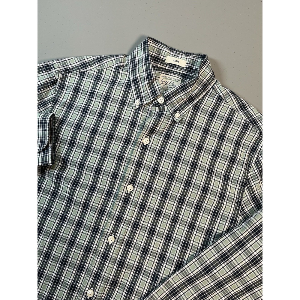 J.Crew Secret Wash Button Shirt Men XS Organic Cotton Slim Green Blue Plaid New